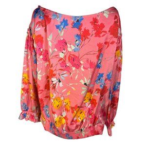 Floral Zara Basic Pink Long Sleeve Blouse With Button Back & Elastic Cuffs XS